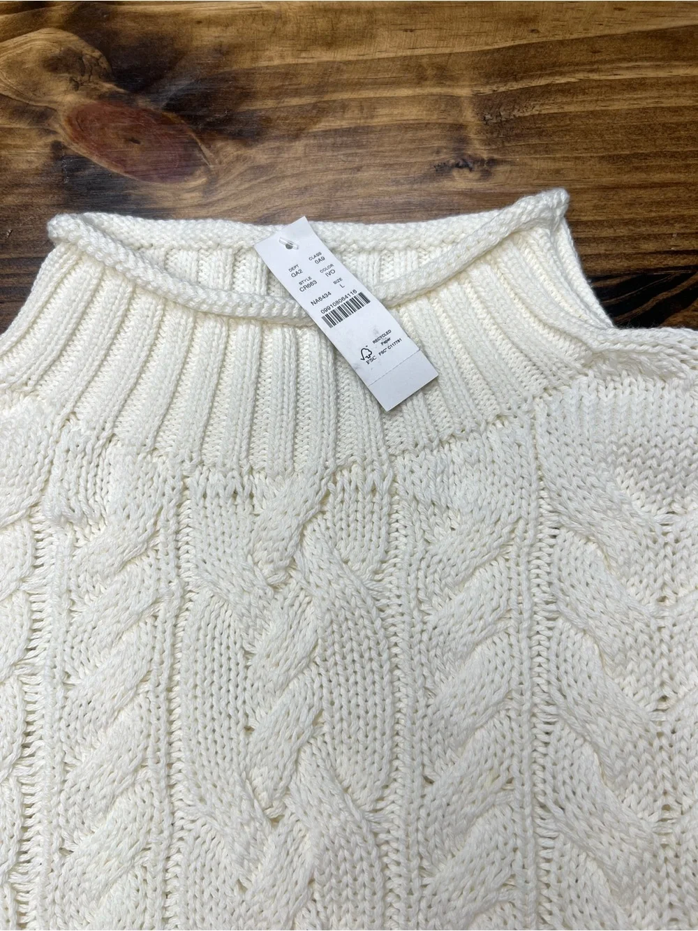 J. Crew 2025 Rollneck™ cable-knit sweater in Ivory Size Large NWT